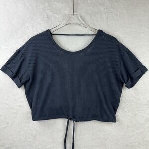 Areopostale‎ Dark Gray Short Sleeve Front Tie Crop Top size XS V Cross Back